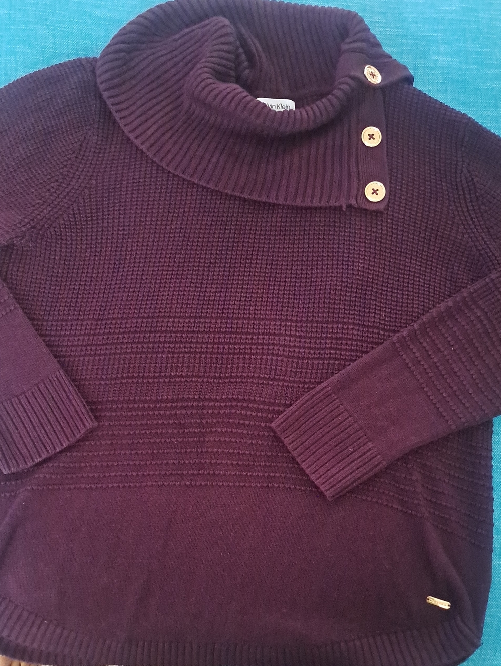 Calvin Klein Women's Burgundy Button-Shoulder Cowl Sweater